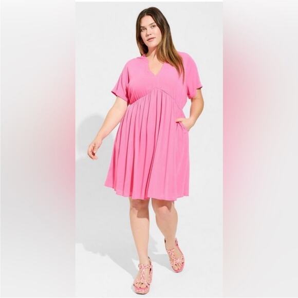 Torrid v-neck Hi Low Waist Tunic dress pocket spring hot pink coquette plus size - Picture 1 of 15